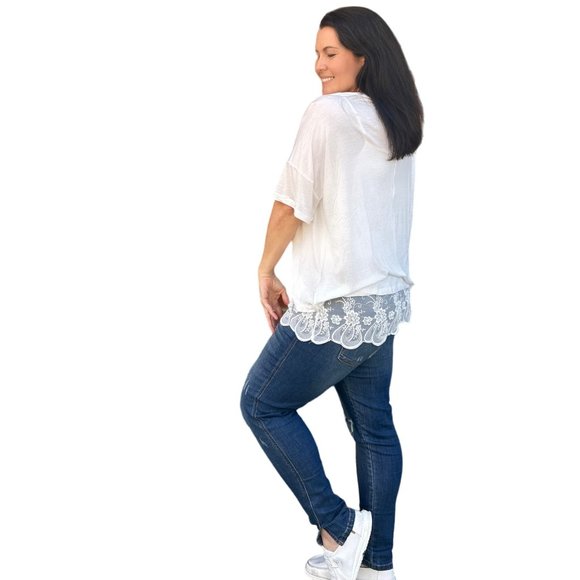 Culture Code White Crew Neck Exposed Yoke Seam Short Sleeve Boxy Top CAY1646 - Picture 3 of 6